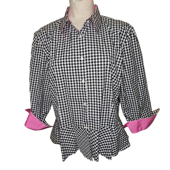 Lauren Ralph Lauren Plus Size 16 Gingham Pink Detail Baby doll Button up Blouse - Picture 1 of 10